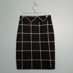Windowpane Plaid Pencil Skirt